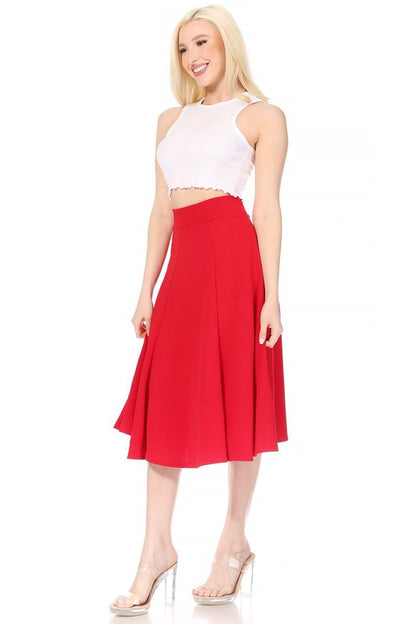 Paneled, A-line midi skirt with banded waist.