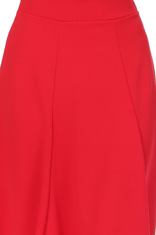 Paneled, A-line midi skirt with banded waist.