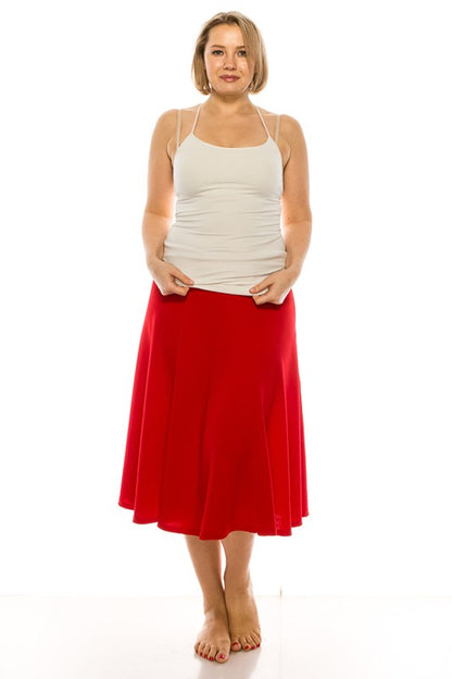 Plus size, paneled, A-line midi skirt