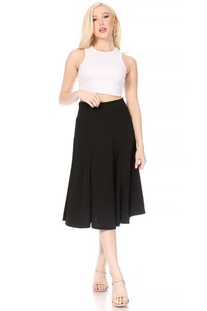 Paneled, A-line midi skirt with banded waist.