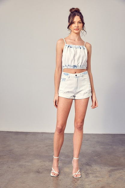 Destroyed Detail Denim Shorts