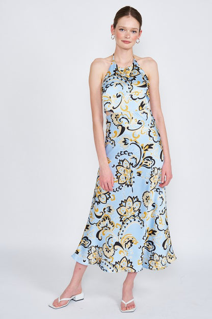 PRINTED HALTER NECK MAXI DRESS