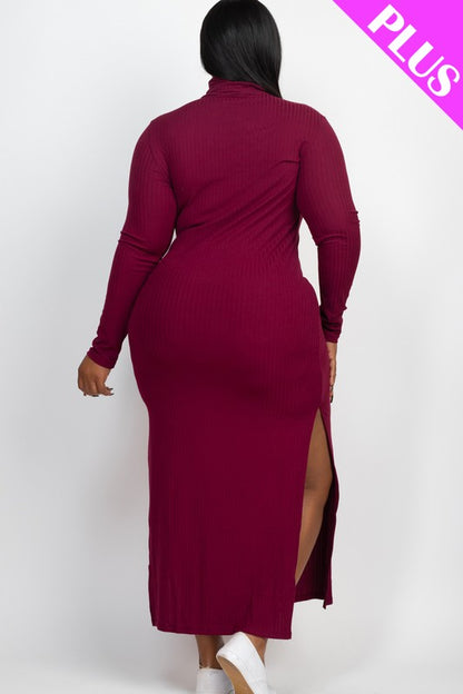 Plus Size Curvy Long Sleeve Side Slit Long Dress