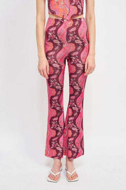 PRINTED HIGH RISE FLARED PANTS