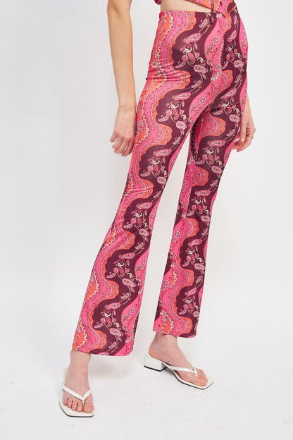 PRINTED HIGH RISE FLARED PANTS