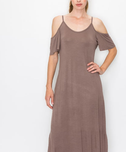 BAMBOO COLD SHOULDER MAXI DRESS