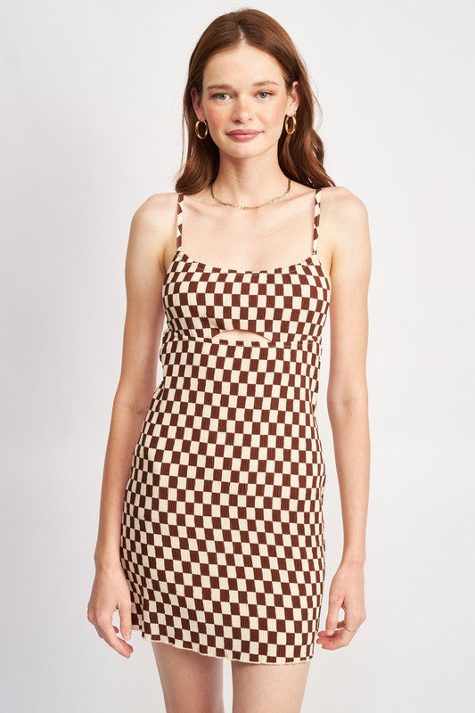 SPAGHETTI STRAP MINI PLAID DRESS