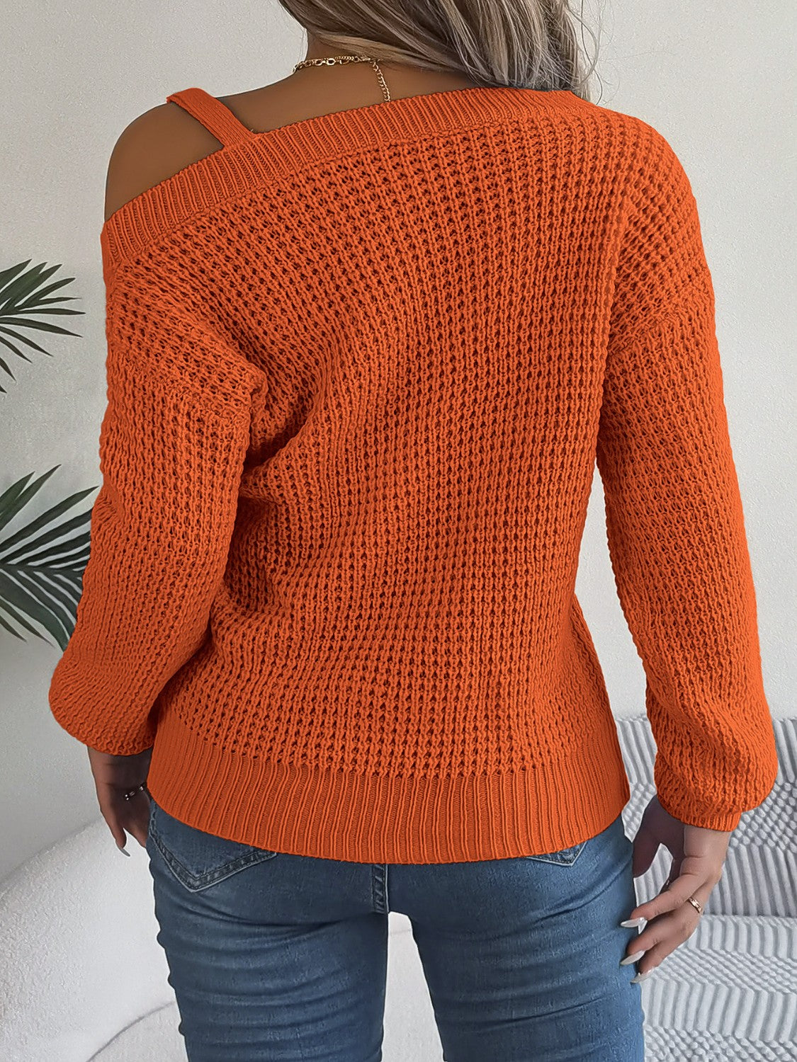 Asymmetrical Neck Long Sleeve Sweater