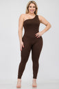 Plus Size Solid Color One Shoulder Jumpsuit