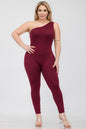 Plus Size Solid Color One Shoulder Jumpsuit