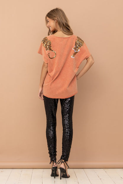 Tiger Sequin Patch T Shirt