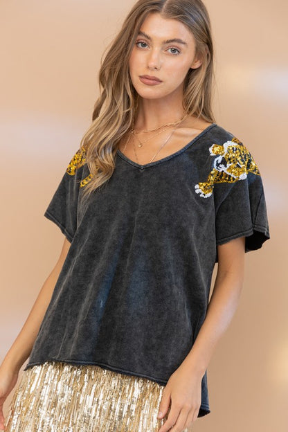 Tiger Sequin Patch T Shirt