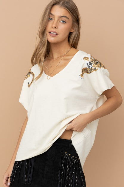 Tiger Sequin Patch T Shirt