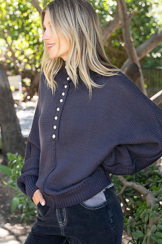 Pearl-Buttoned Knit Sweater