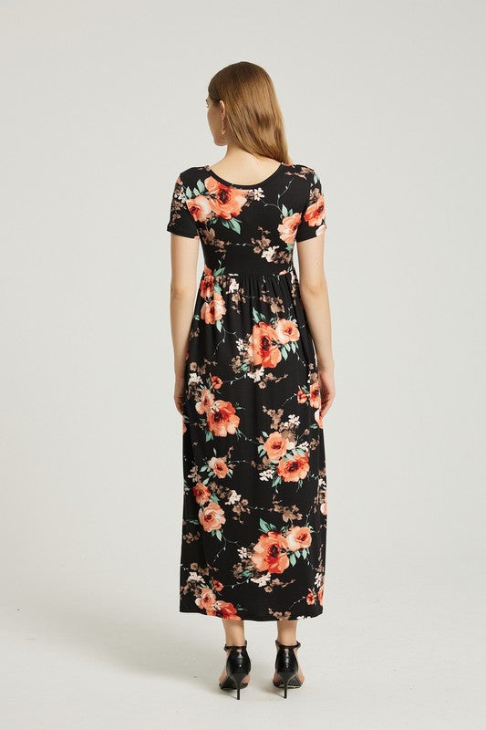 Womens Summer Casual Floral Maxi Dress With Pocket