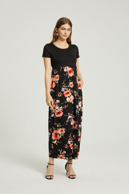 Womens Summer Casual Floral Maxi Dress With Pocket