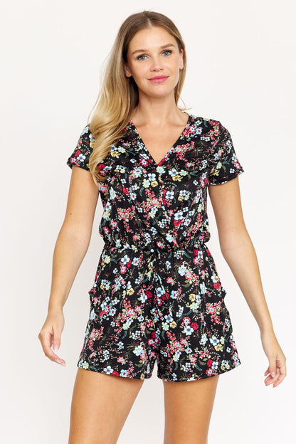 Surplice Drawstring Floral Romper