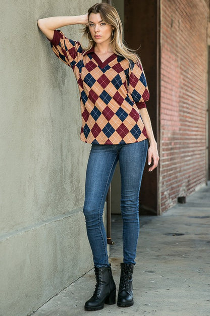 Collared Argyle Top