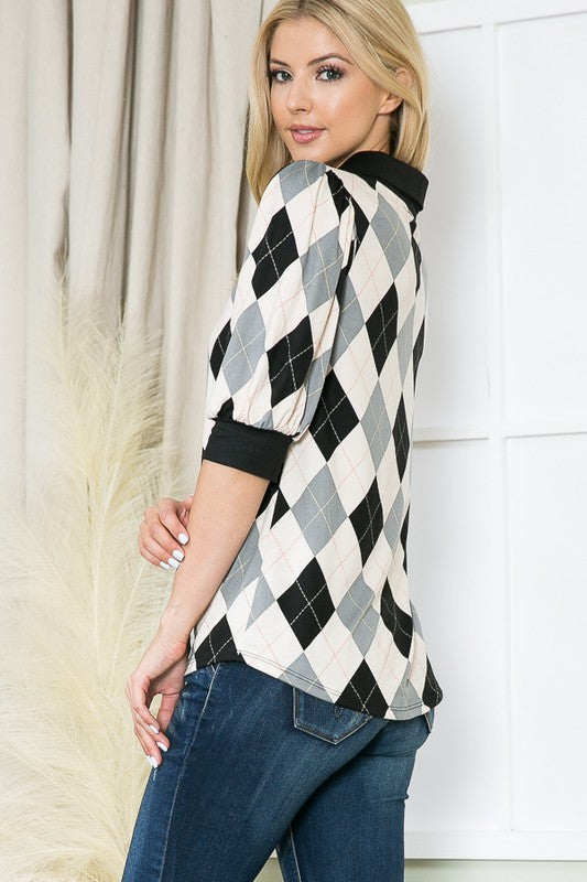 Collared Argyle Top