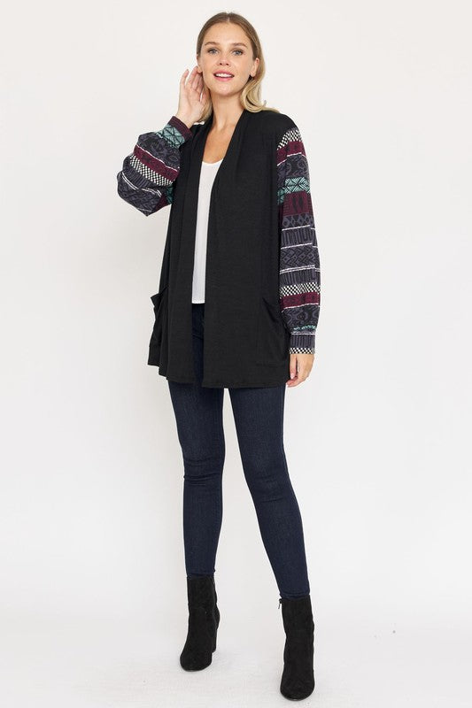 Bishop Sleeve Open Cardigan With Pockets