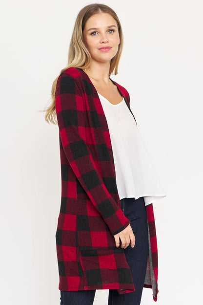 Long Buffalo Plaid Open Cardigan