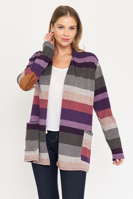 Stripe Elbow Patch Cardigan