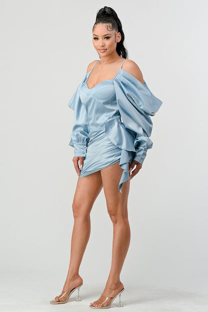 Athina Elegant Puff Shoulder Satin Mini Dress