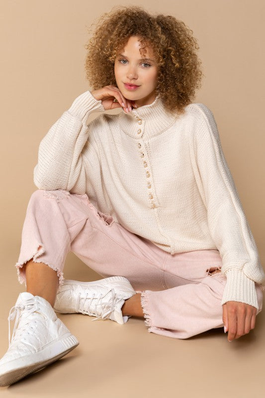 Pearl-Buttoned Knit Sweater