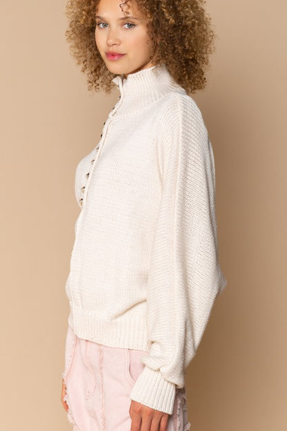 Pearl-Buttoned Knit Sweater