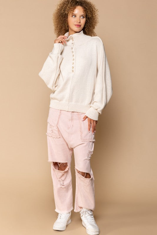 Pearl-Buttoned Knit Sweater