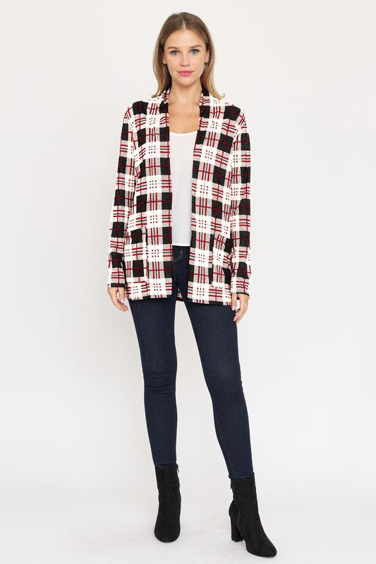 Plaid Contrast Elbow Patch Cardigan