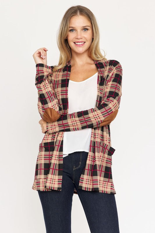 Plaid Contrast Elbow Patch Cardigan