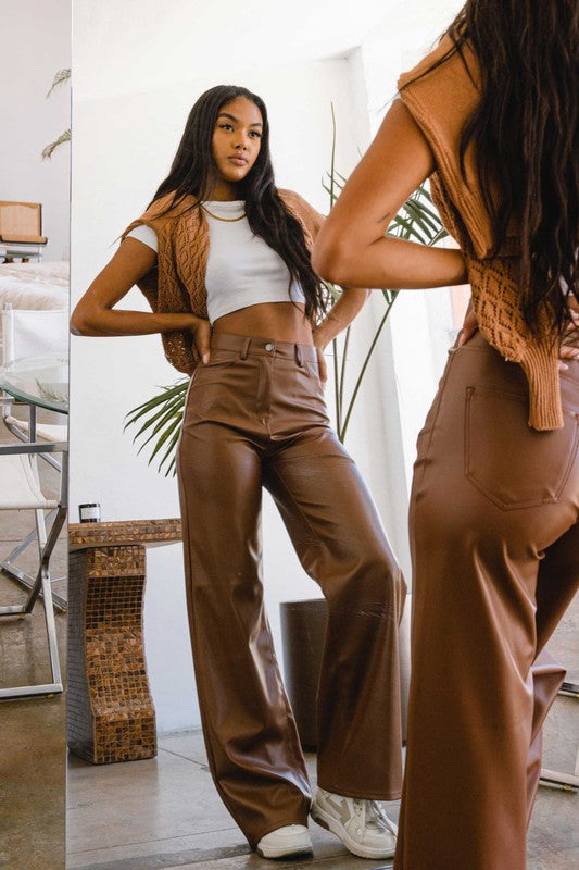 Vegan Leather Wide Leg Pants