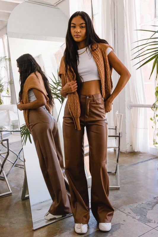 Vegan Leather Wide Leg Pants