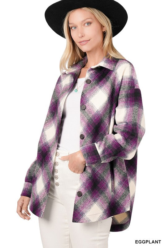 Yarn Dyed Plaid Shacket With Pockets