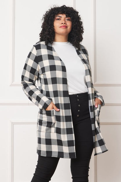 Long Buffalo Plaid Open Cardigan