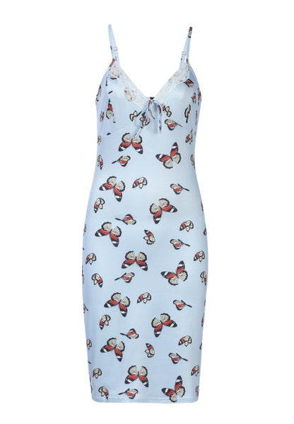 Butterfly Print Spaghetti Evening Slip Dress