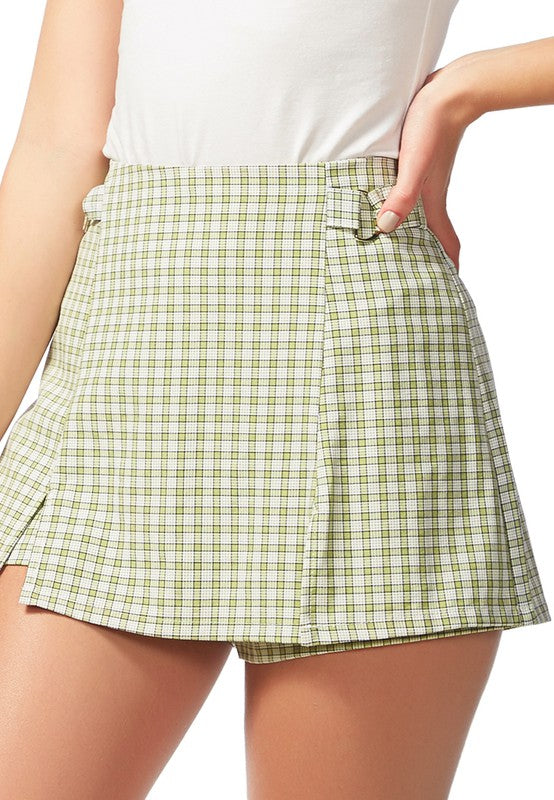 Chequered Skort With Buckles