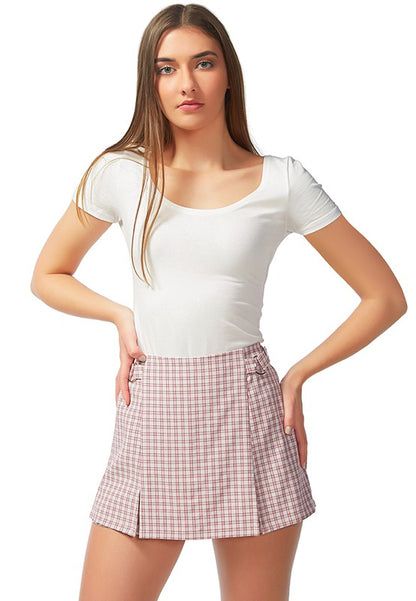 Chequered Skort With Buckles