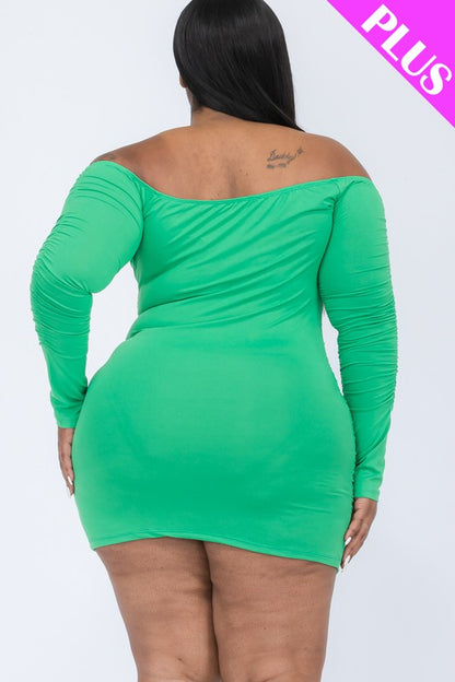 Plus Size Off Shoulder Ruched Long Sleeve Dress