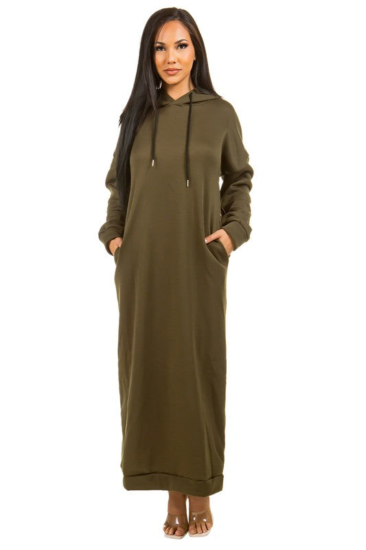 SEXY LONG MAXI HOODIE DRESS