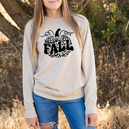 Hello Fall Leopard Pumpkin Lightweight Sweatshirt