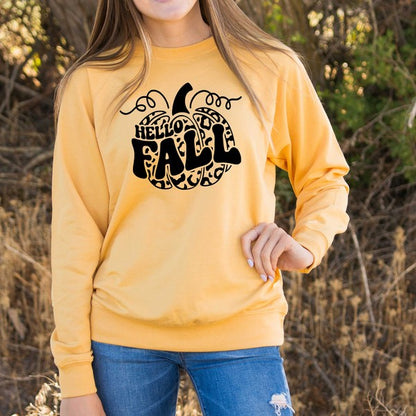 Hello Fall Leopard Pumpkin Lightweight Sweatshirt