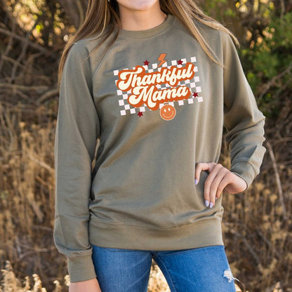 Thankful Mama Checkered Lightweight Sweatshirt