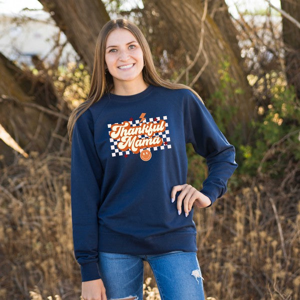 Thankful Mama Checkered Lightweight Sweatshirt