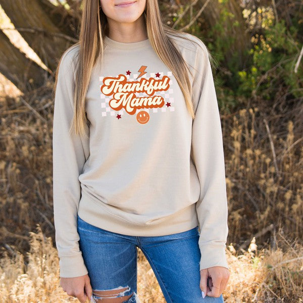 Thankful Mama Checkered Lightweight Sweatshirt