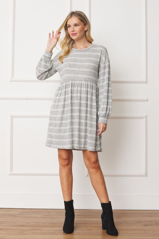 Stripe Bishop Sleeve Mini Dress