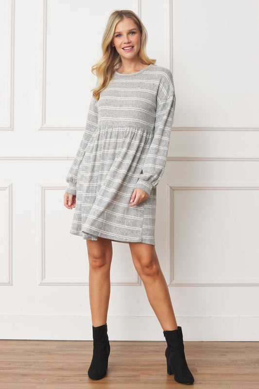 Stripe Bishop Sleeve Mini Dress