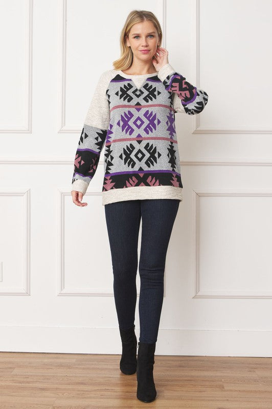 Plus V Stitch Tribal Contrast Tunic