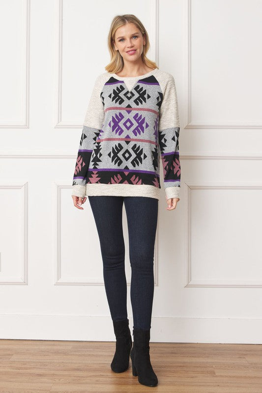 Plus V Stitch Tribal Contrast Tunic